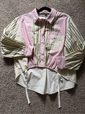 NWOT Anthropologie Oversized Striped Cotton Button Down  Sz Small